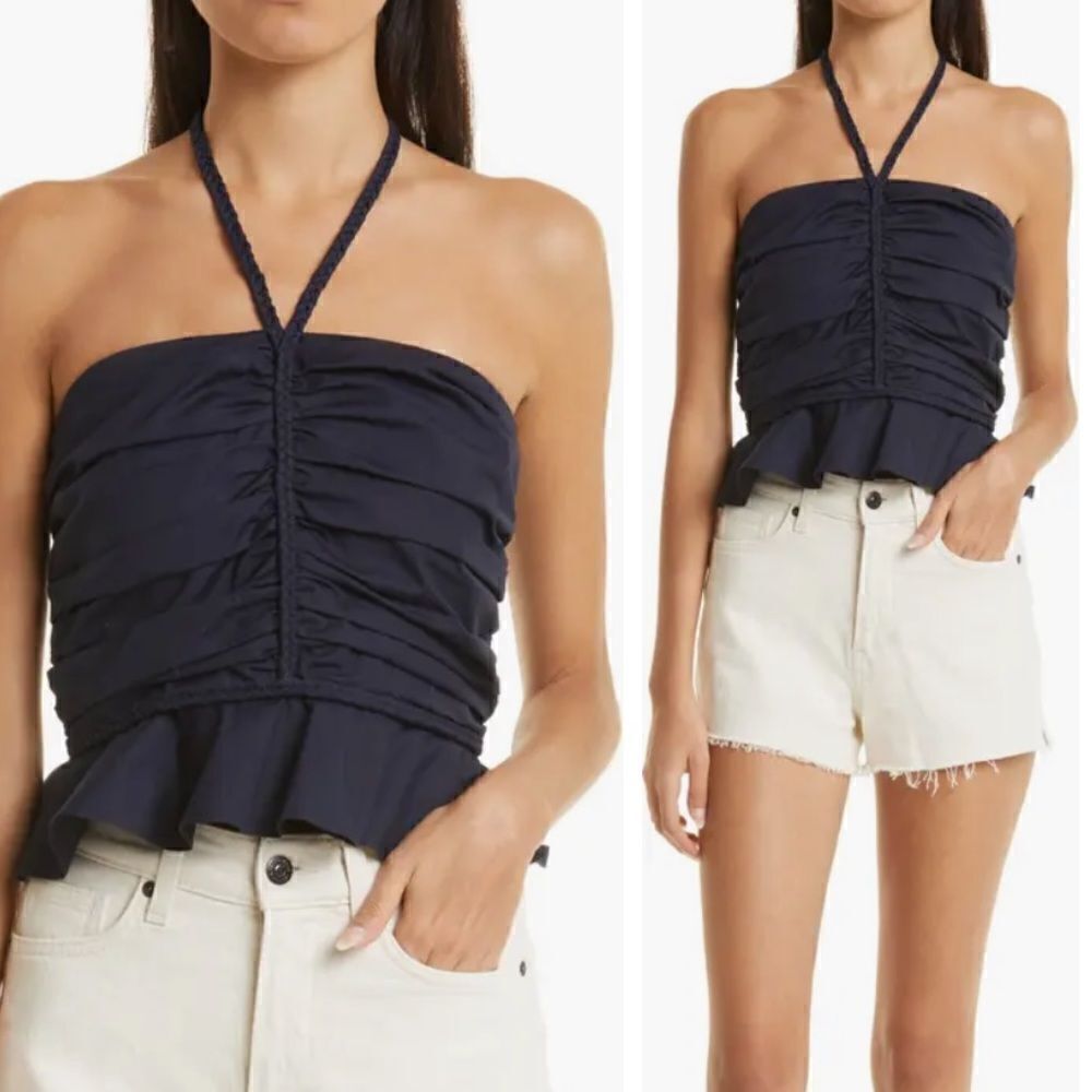 NWT Veronica Beard Arienne Ruched Stretch Cotton Halter Top $368